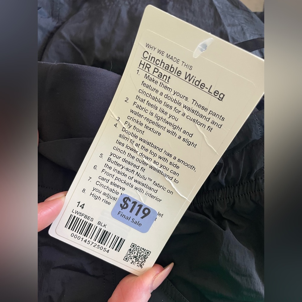 Lululemon Cinchable Wide Leg High Rise Pant Black 14 NWT